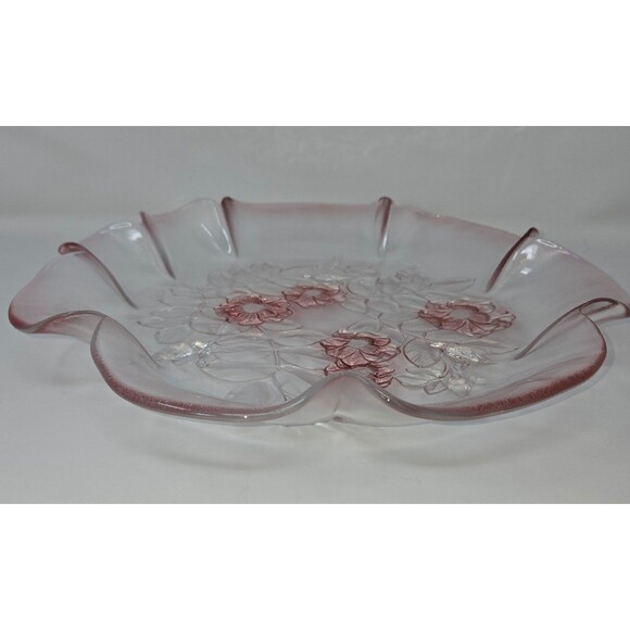 MIKASA Rosella Round Serving Platter 12" Walther Crystal Pink Rose Ruffled - Picture 6 of 14